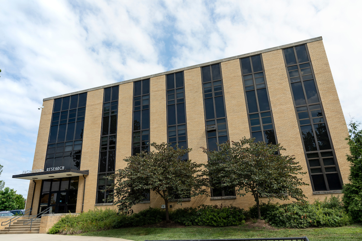 South Entrance of Engineering Research Lab shot from below.